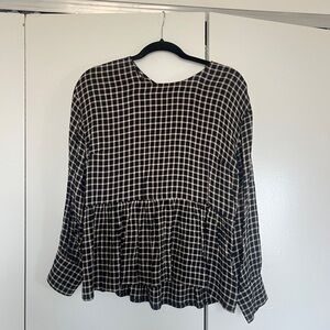 Madewell Plaid Black and White Blouse (S)